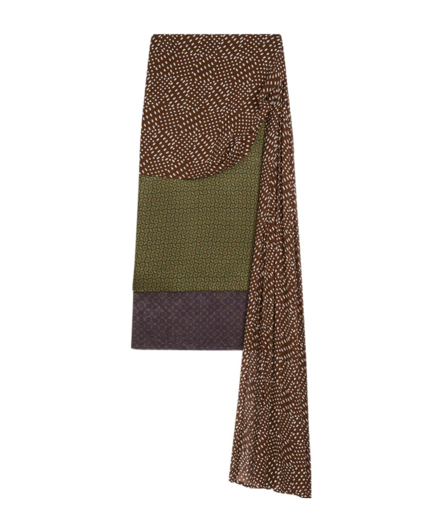 Dries Van Noten Draped Silk-satin Midi Skirt In Multi