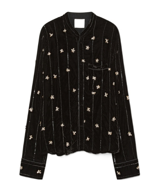 Forte Forte Velvet Shirt With A Relaxed Fit And Petites Etoiles Embroidered Details In Black