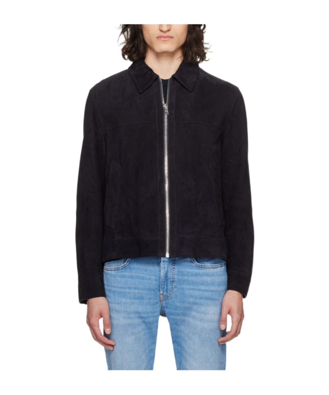 Hugo Boss Long-sleeve Suede Shirt Jacket In Black