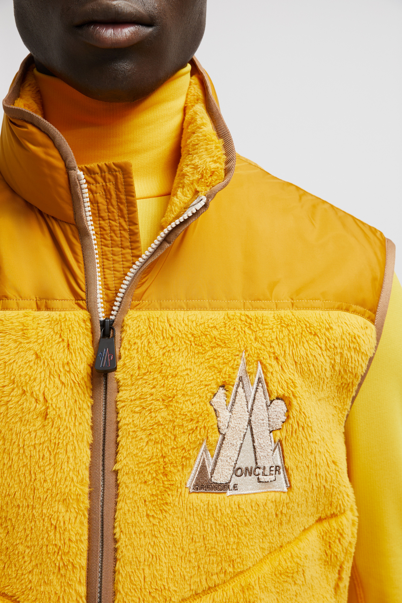 Moncler Logo Embroidered Down Vest In Yellow