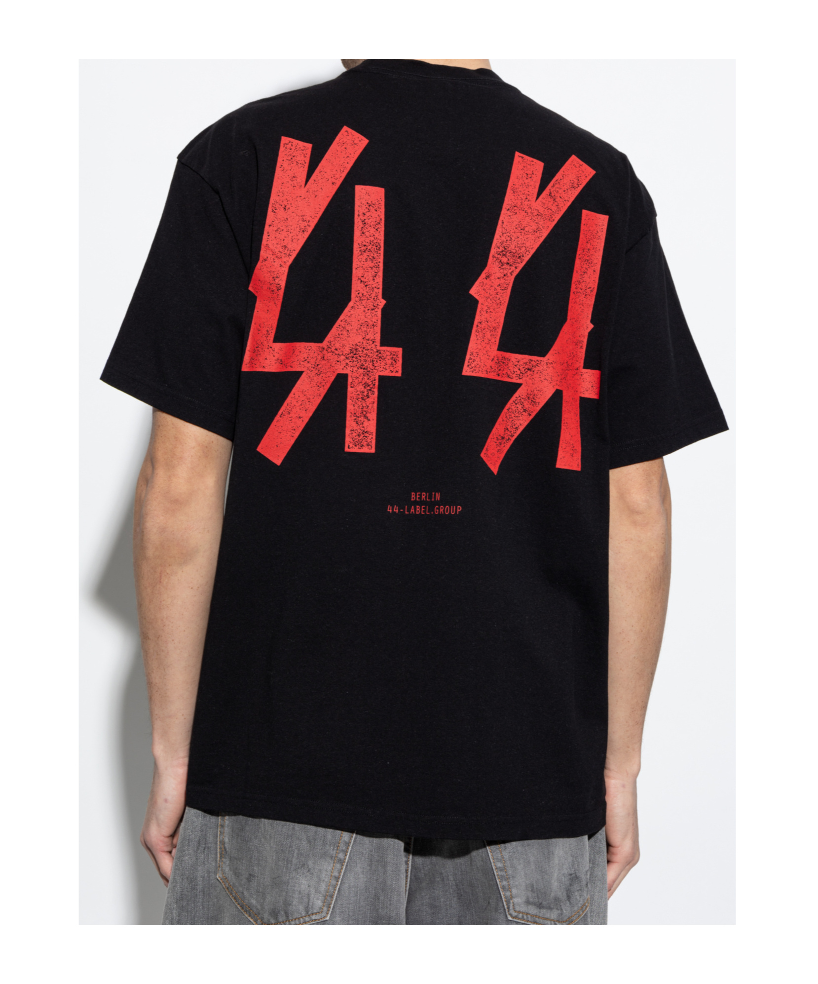 44 Label Group Black T-shirt With Print On The Front And Maxi Logo On The Back In Cotton Man In Black