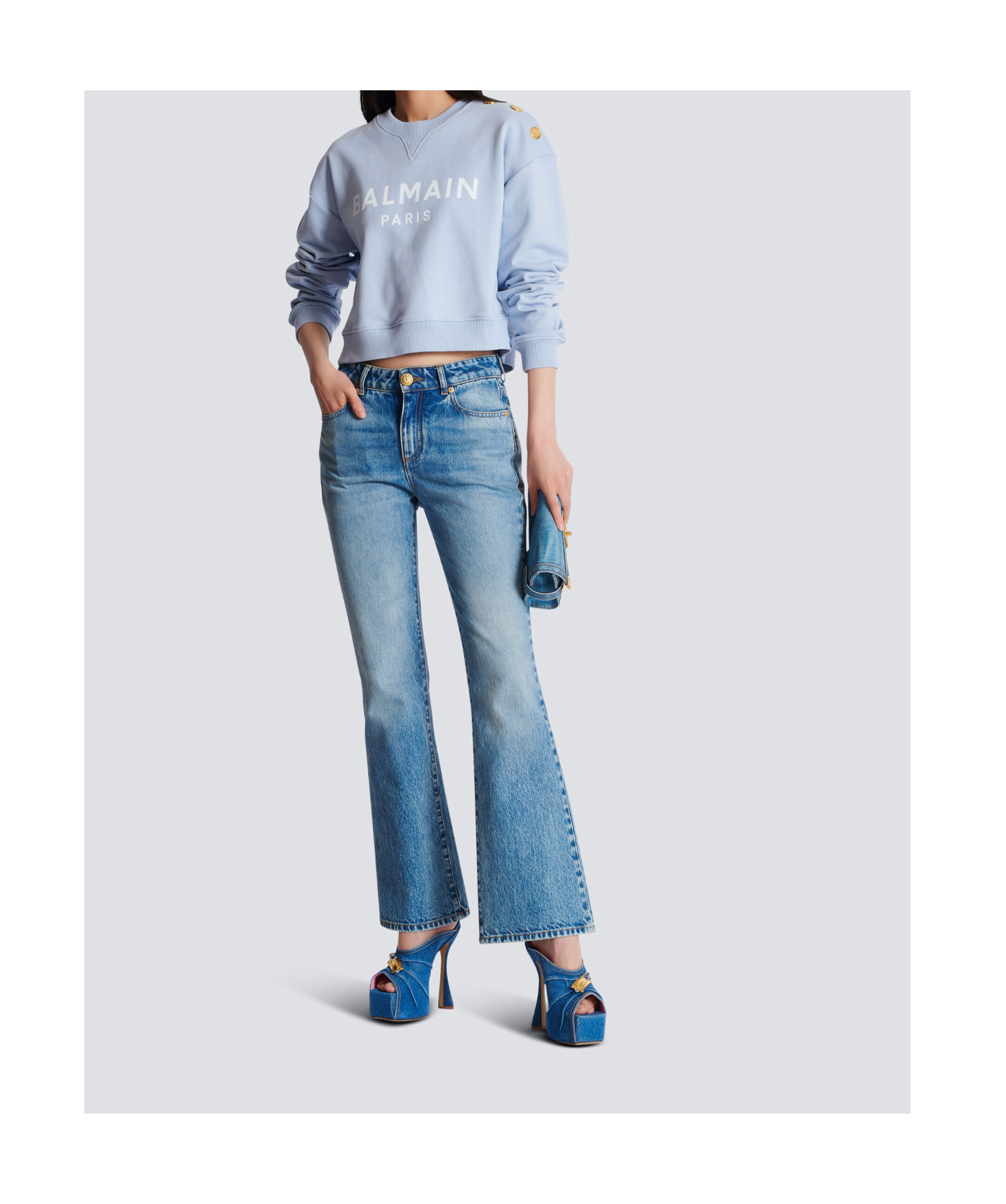 Shop Balmain Printed Paris Sweatshirt In Blue