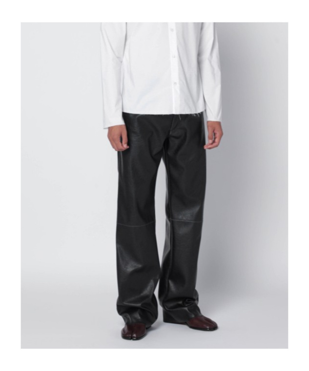 Mm6 Maison Margiela Faux Leather Five-pocket Trousers With Glossy Finish In Black