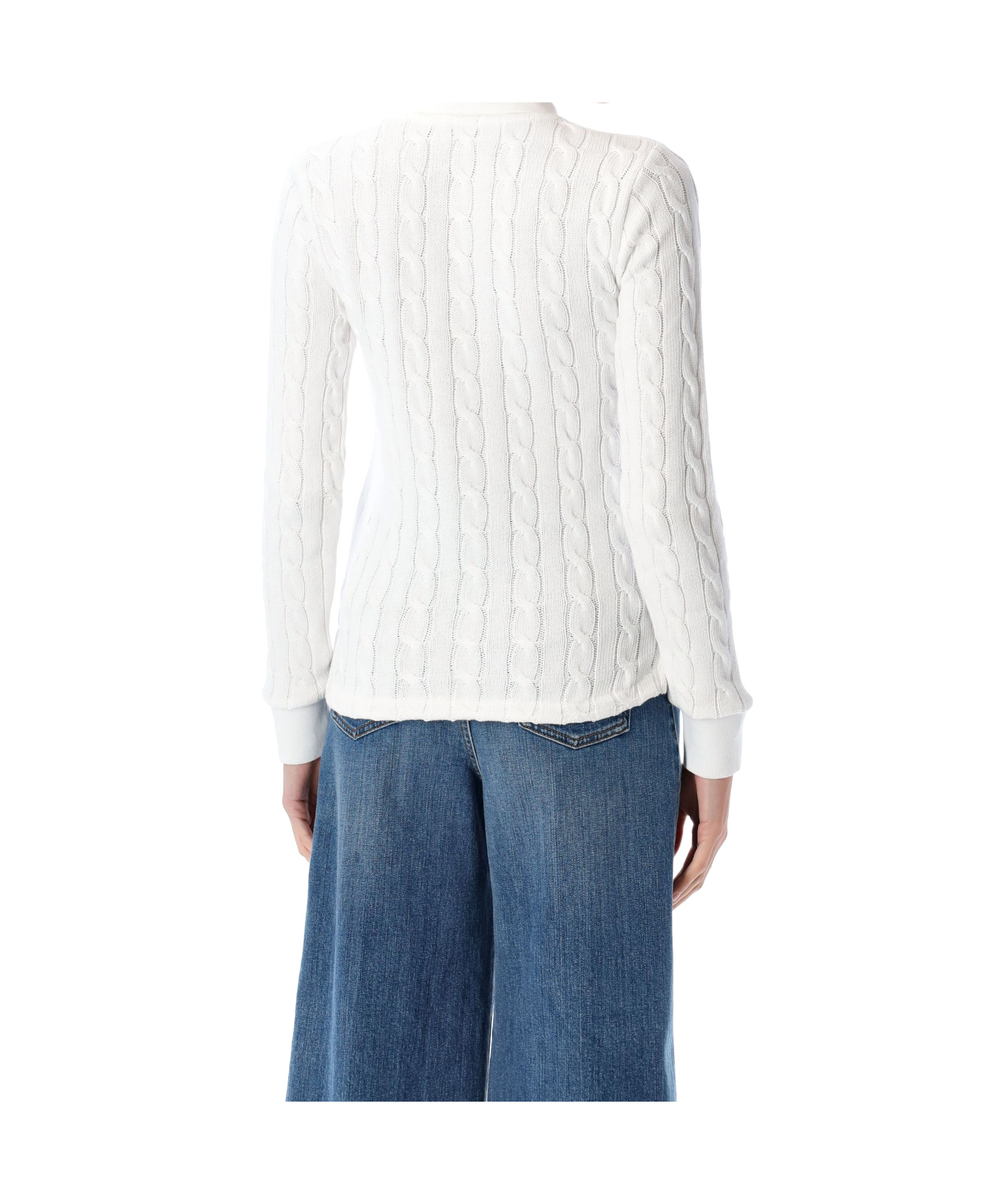 Polo Ralph Lauren Cable Knit Long Sleeve Polo In White