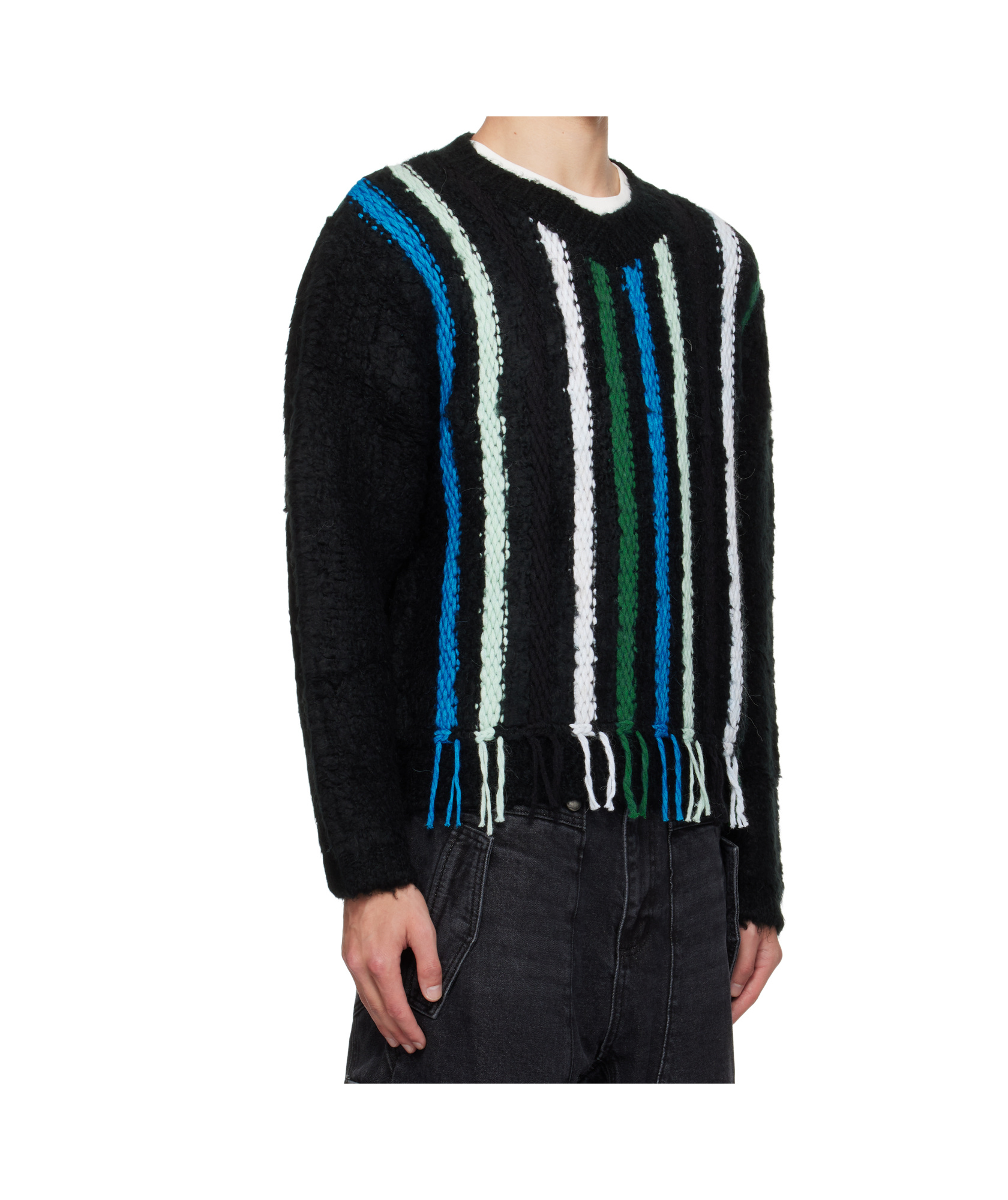 Andersson Bell Black V-neck Reverse Stripe Sweater In Black