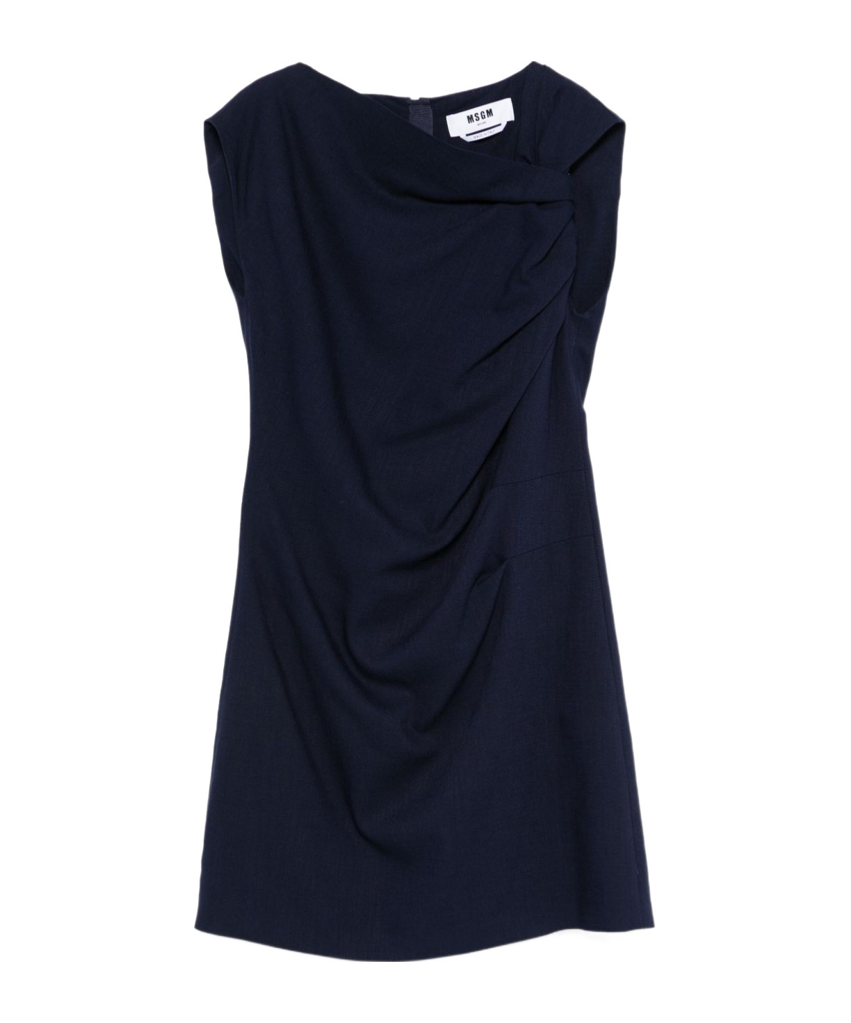 Msgm Short Blue Draped Dress In Black