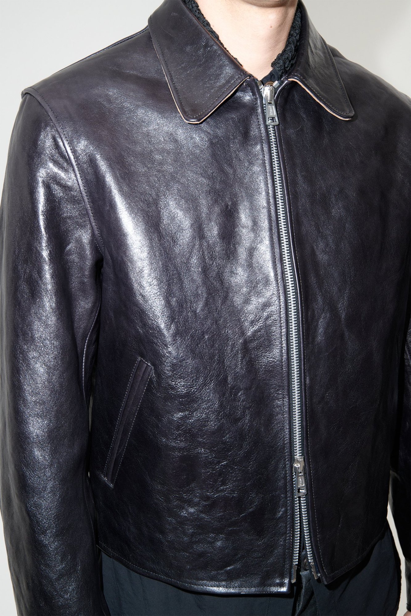 Our Legacy Dyed Leather Moto Jacket In Black