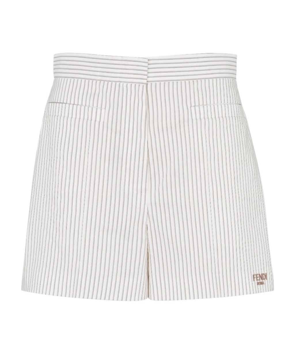 Fendi White Striped Cotton And Silk Shorts In White