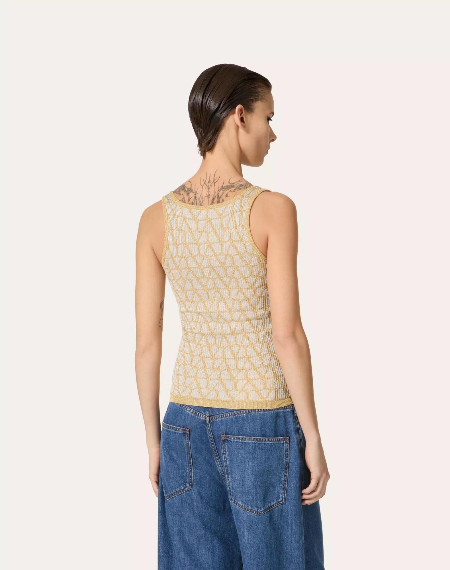 Valentino Iconographic Canvas Sleeveless Top In Nude
