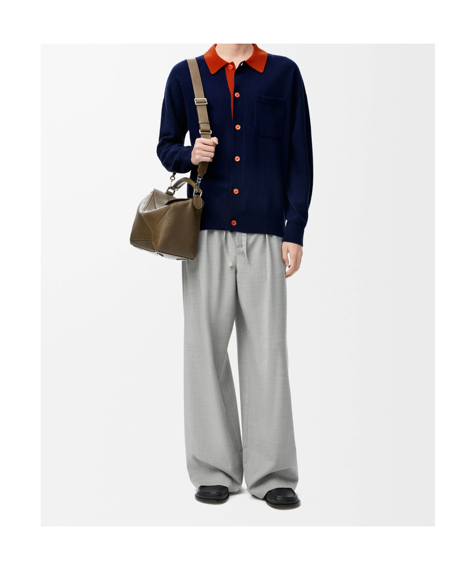 Loewe Wool Cardigan With Chest Pocket And Collar In Blue