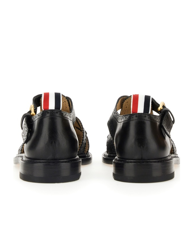 Shop Thom Browne Brogue Leather Fisherman Sandals In Black