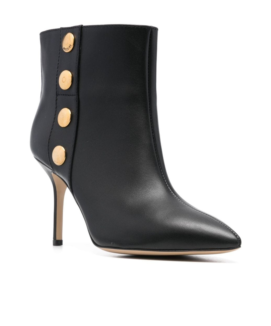 Moschino Stiletto Heel Ankle Boots With Gold Buttons In Black