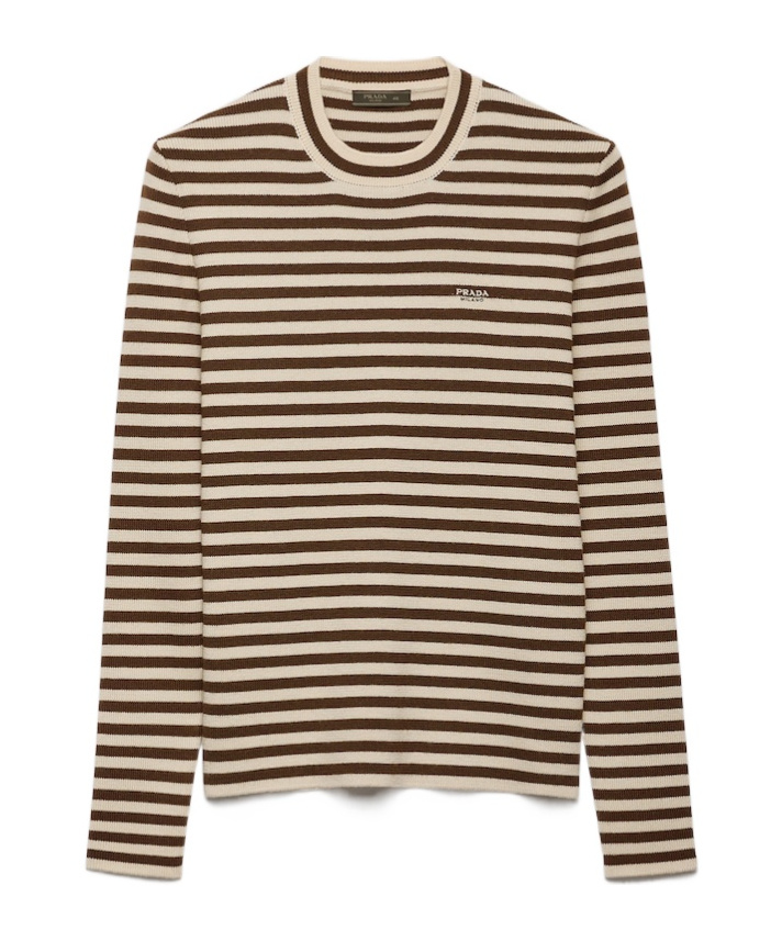 Prada Superfine Wool Crew-neck Sweater In Brown