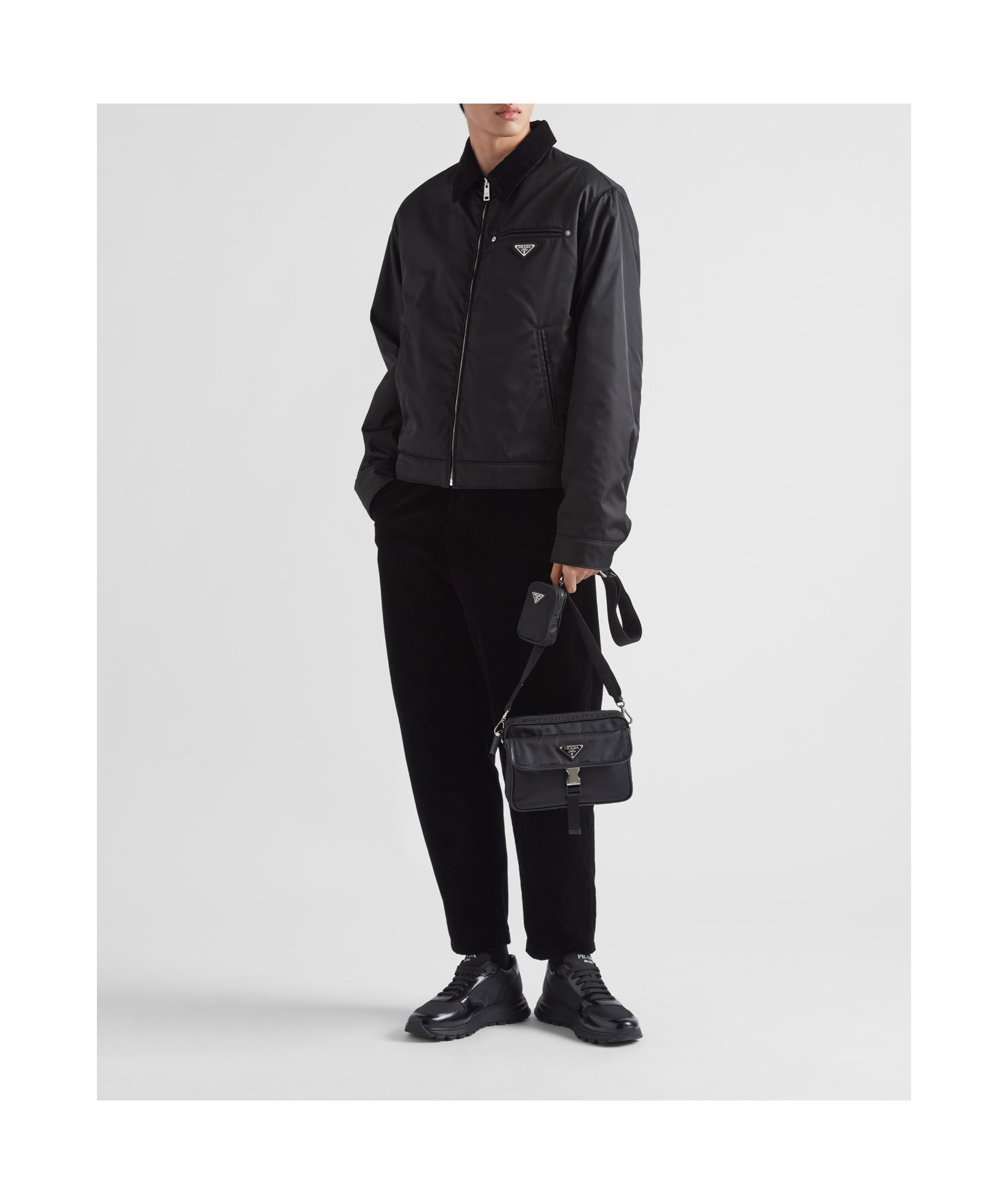 Prada Shoulder Bag In Re-nylon And Saffiano In Black