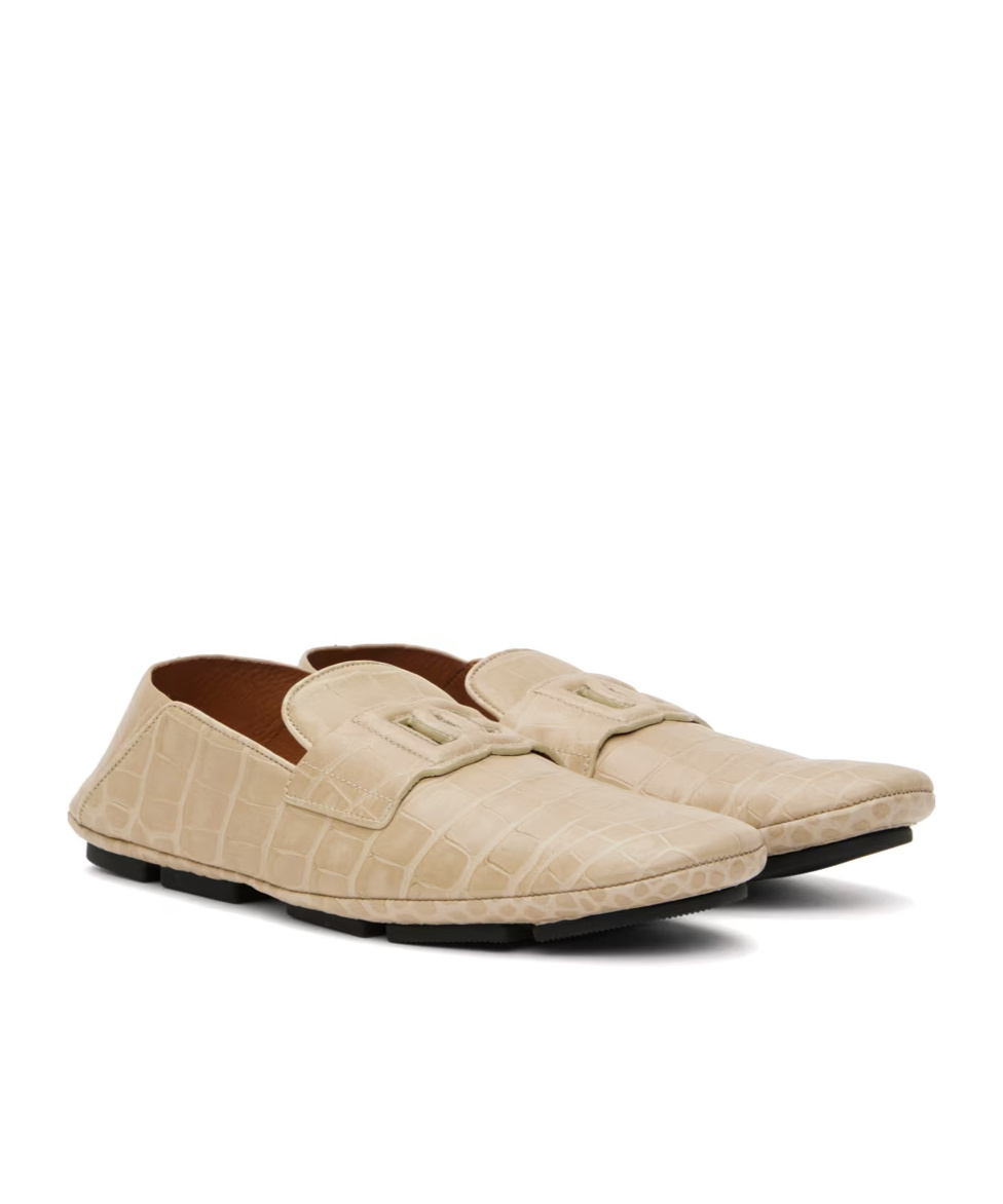 Dolce & Gabbana Beige Crocodile-print Driver Loafers In Nude