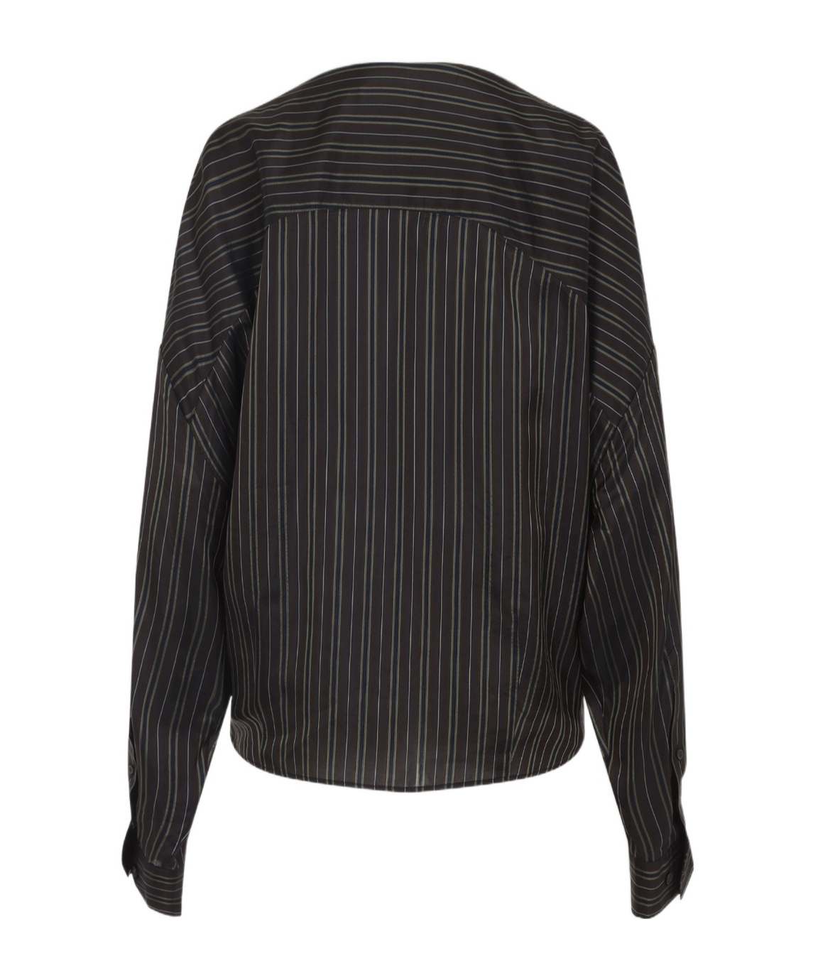 Dries Van Noten V-neck Striped Draped Long Sleeves Blouse In Black