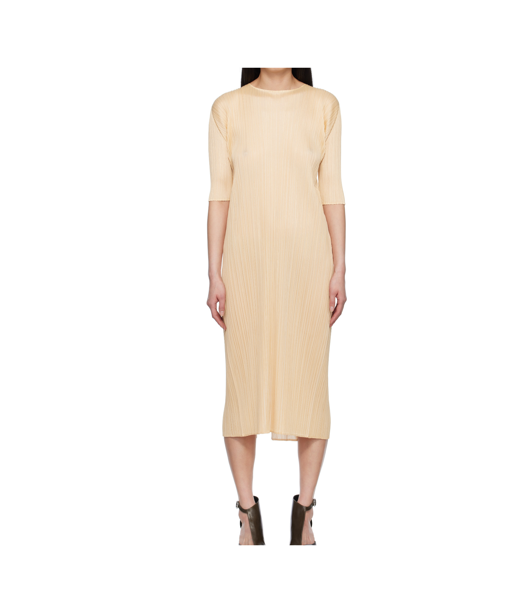 Issey Miyake Beige Merry Bicolor Midi Dress In Beige