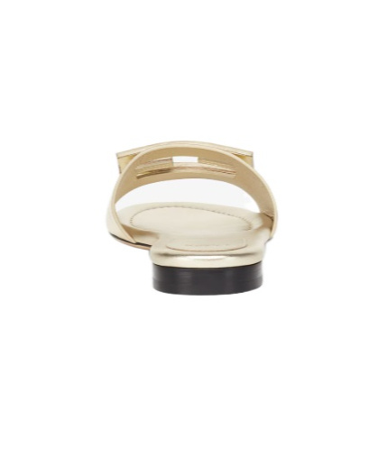 Shop Fendi Metallic Champagne-colored Leather Slides In Nude