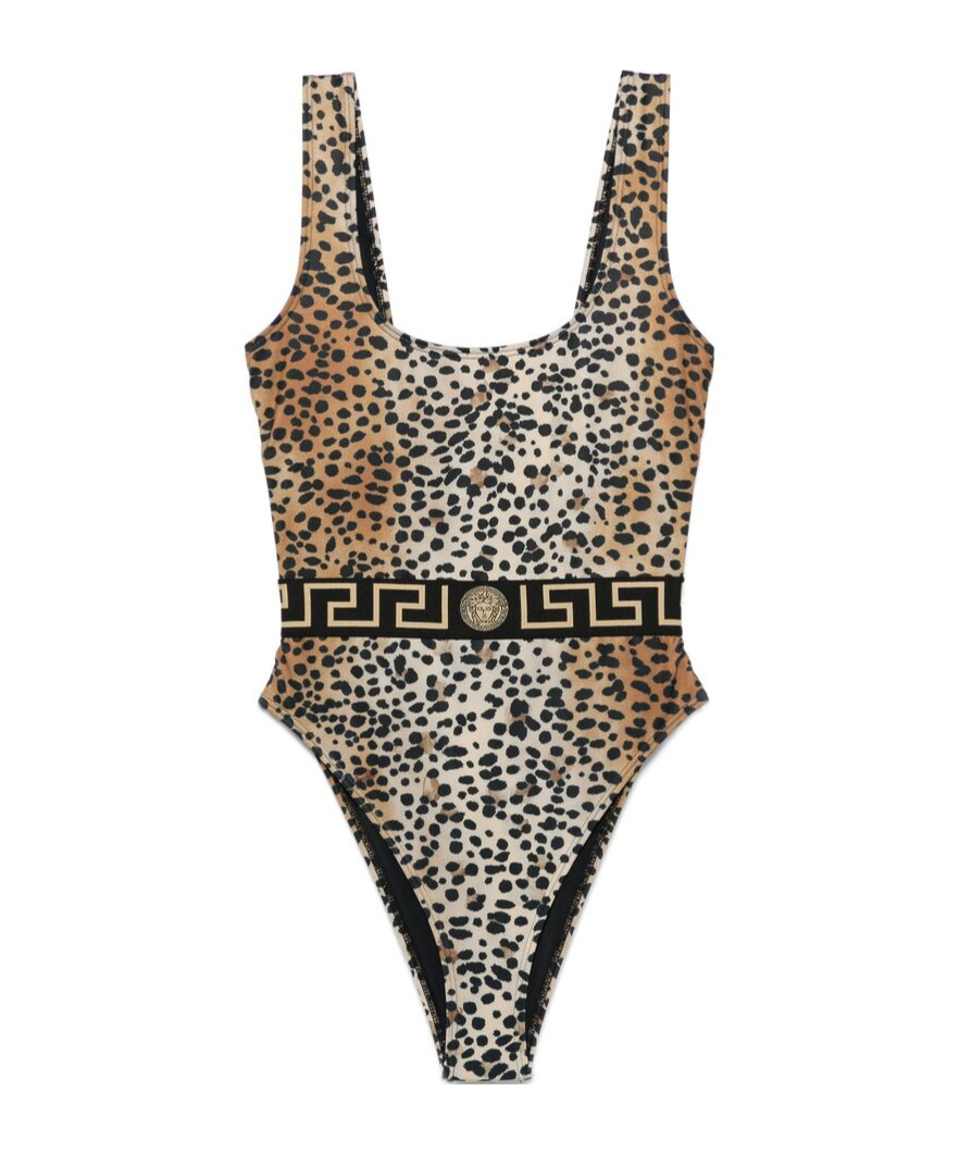 Versace Leopard-print One-piece Swimsuit In Multicolor