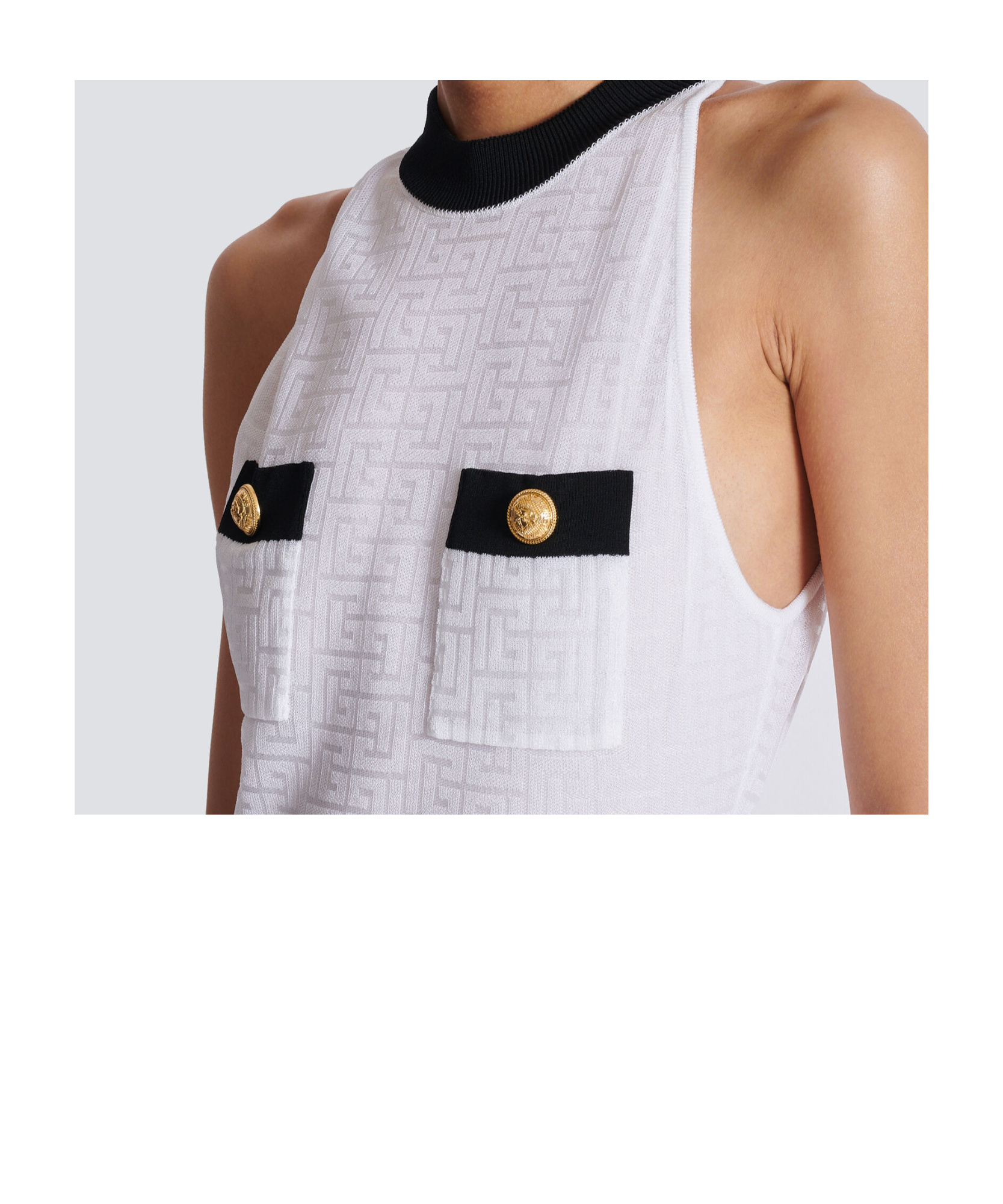 Balmain Two-tone Monogrammed Knit Bodysuit In White