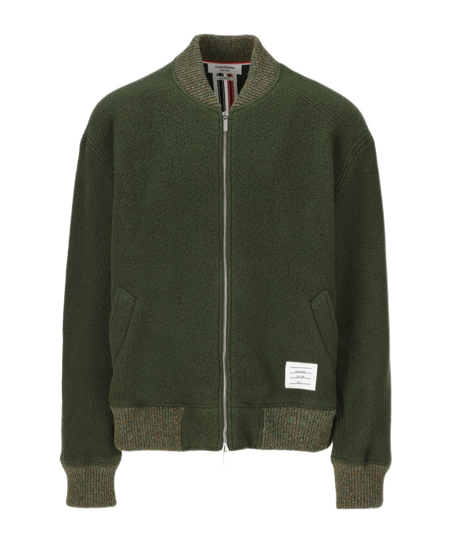 THOM BROWNE SPECKLED-TRIM WOOL BOMBER JACKET