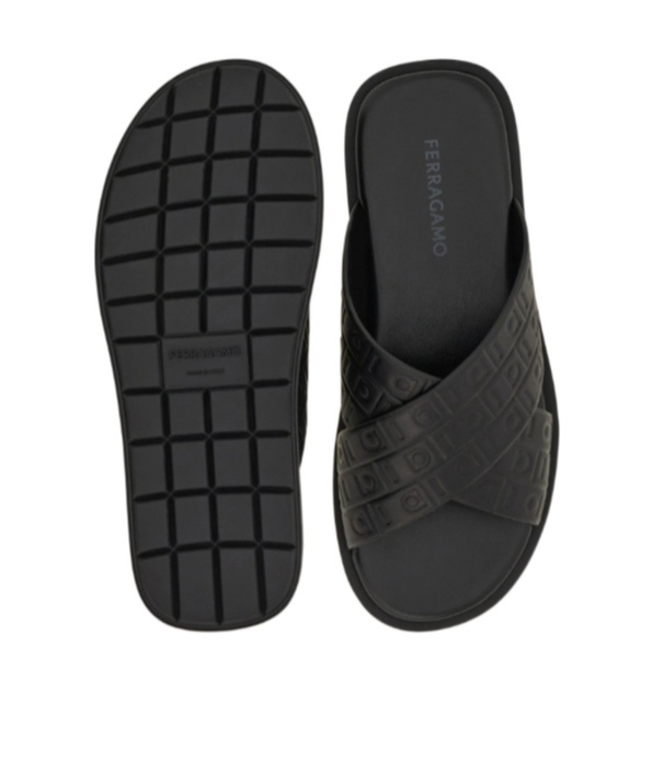 Ferragamo Black Monogram Sandals In Black