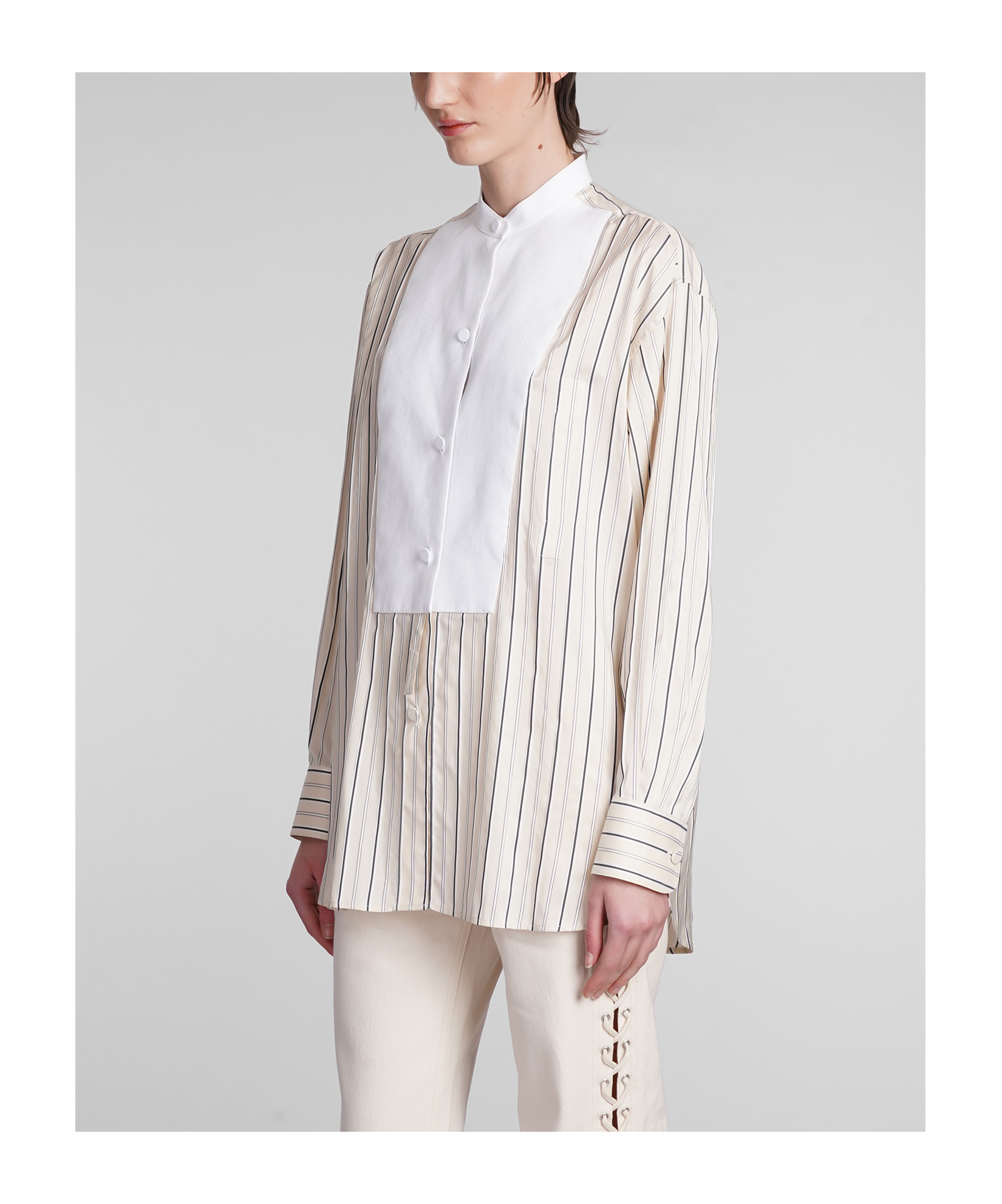 Stella Mccartney Curved Hem Panelled Striped Shirt In White