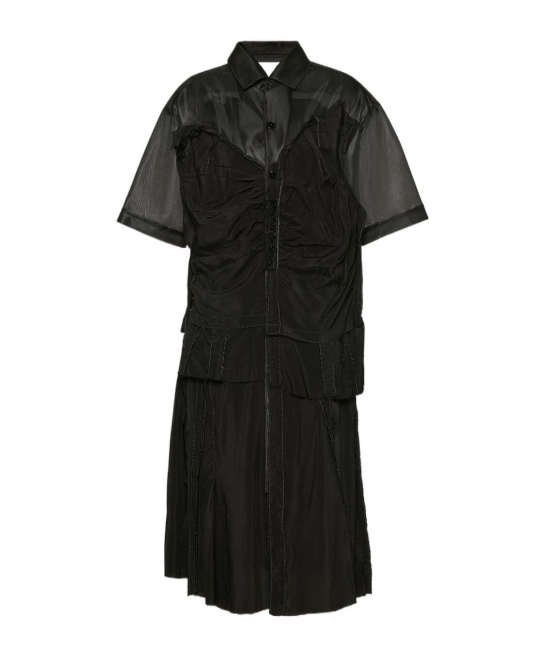 Maison Margiela Womens Mesh-panels Short-sleeves Woven Midi Dress Black And Black In Black
