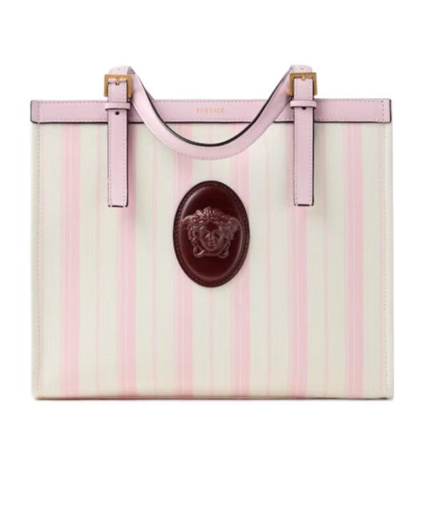 Versace Riviere Printed Canvas Tote In Neutral