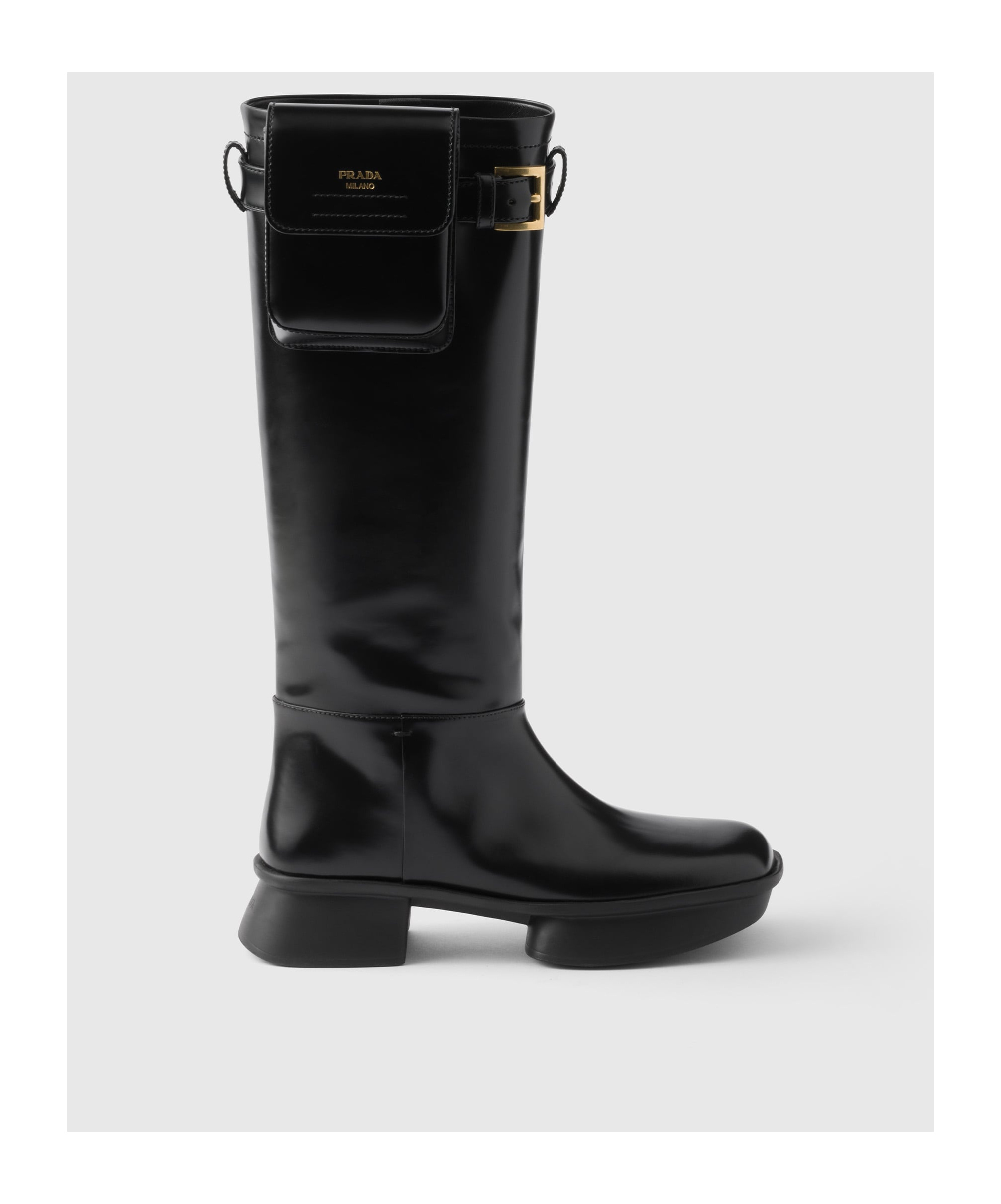 Shop Prada Brushed Leather Boots With Pouch In Black
