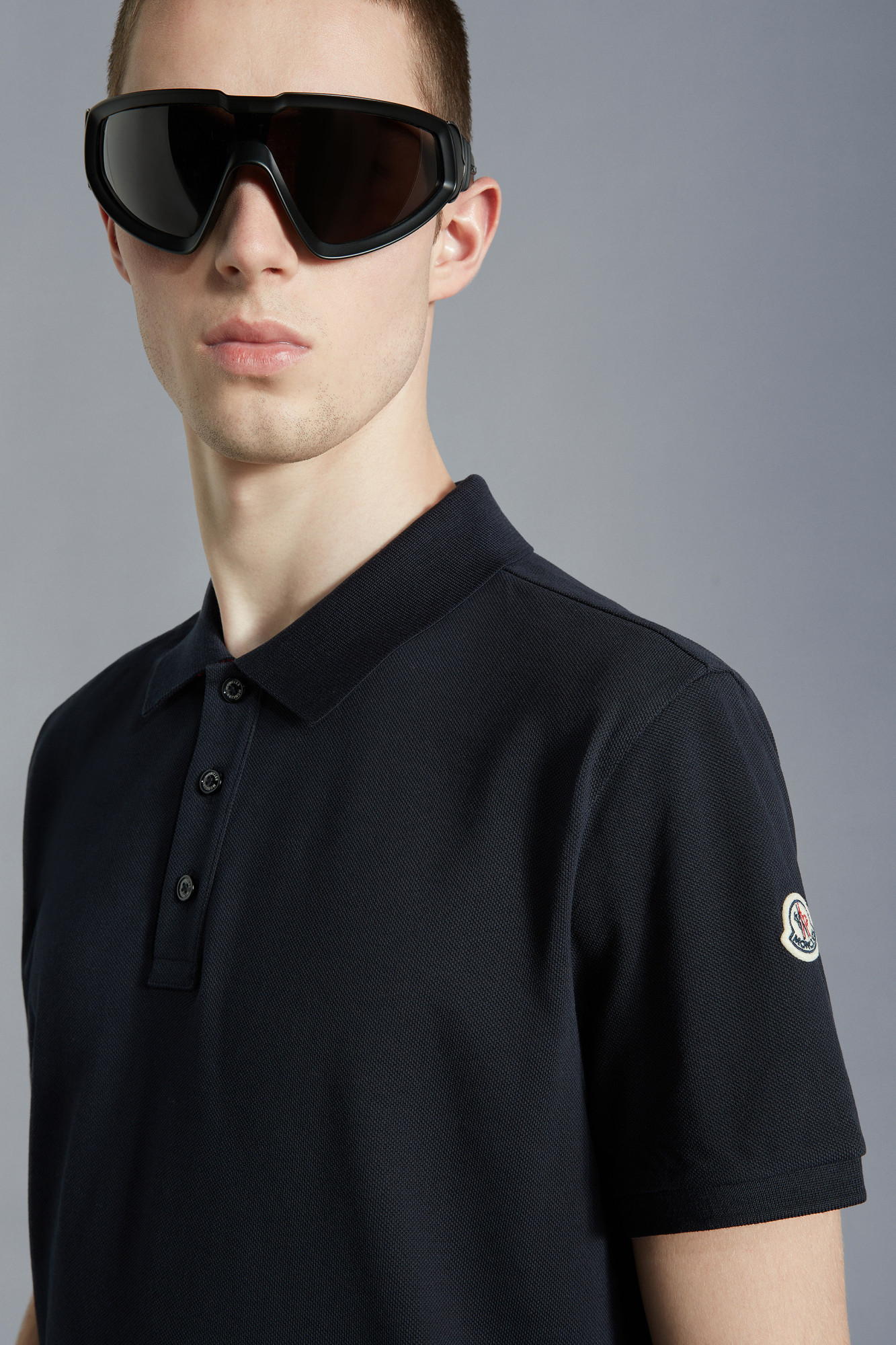 Moncler Logo-patch Short-sleeve Polo Shirt In Blue