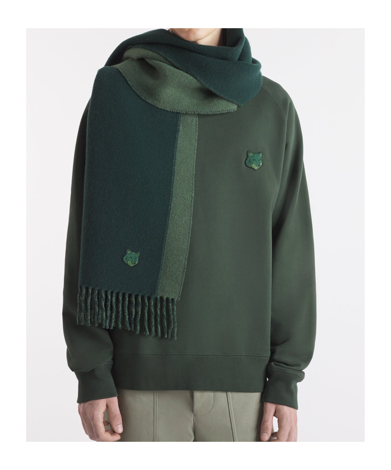 Maison Kitsuné Bold Fox Head Double Face Scarf In Black