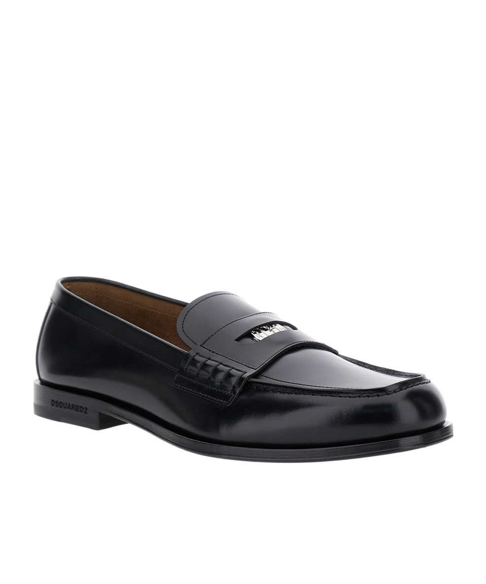 Dsquared2 Black Loafers With Logo Plaque On The Front And Logo Lettering On The Heel In Leather Man
