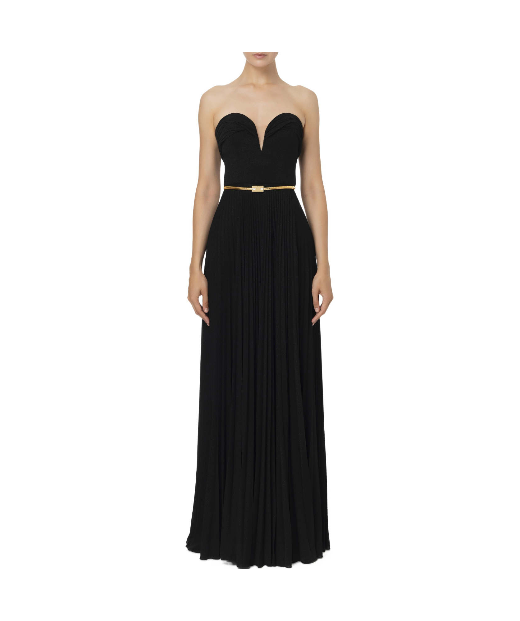 Elisabetta Franchi Belted Lurex Maxi Dress In Black