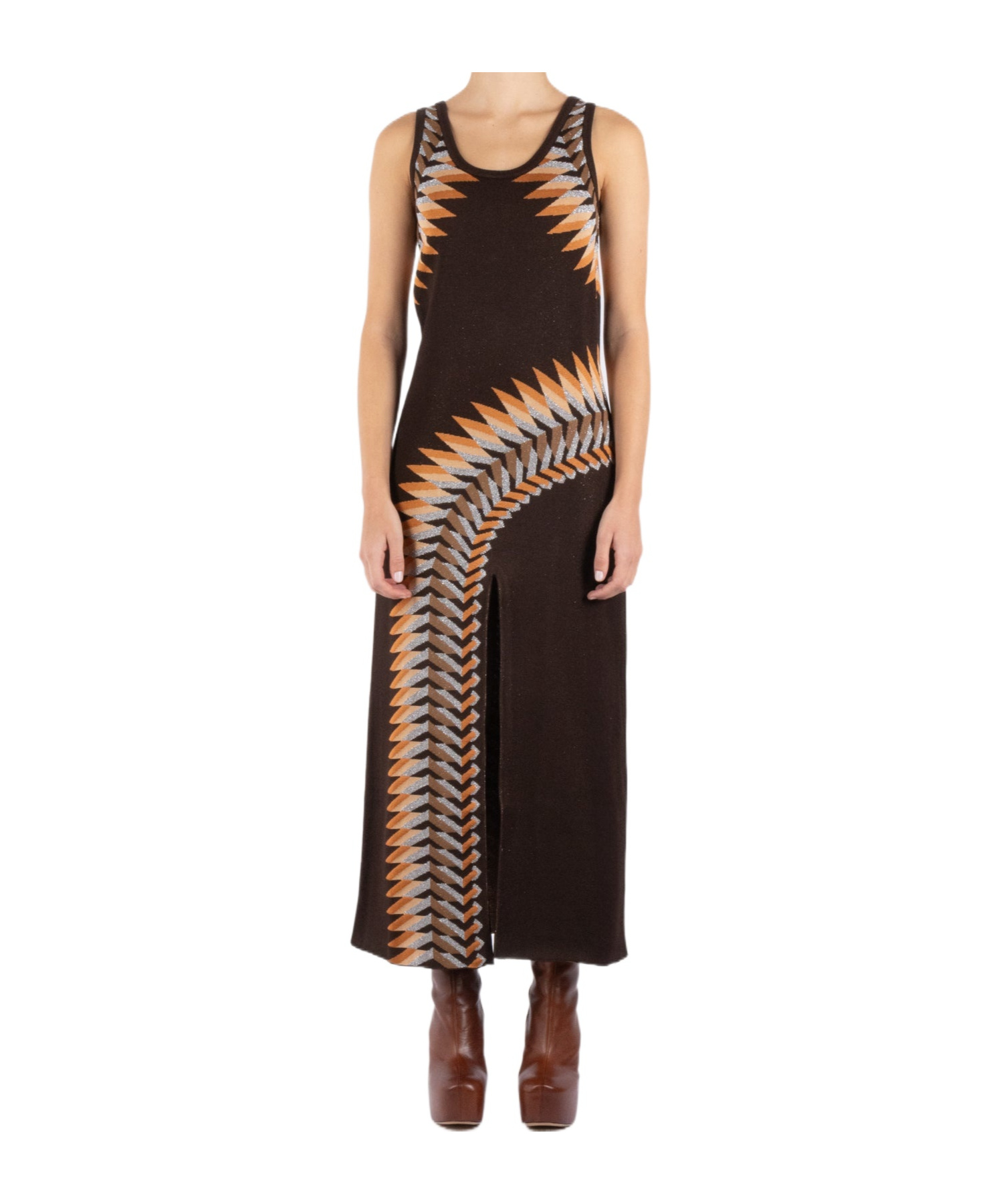 Rabanne Brown Lurex Jacquard Dress In Black