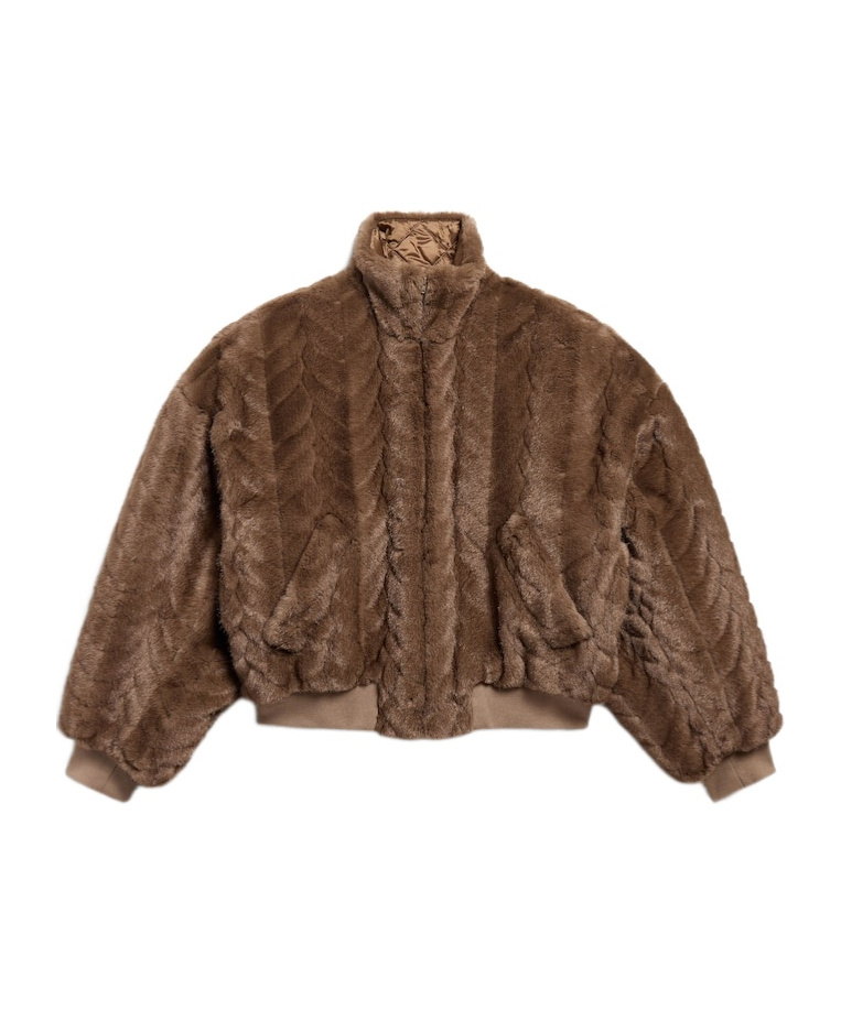 Balenciaga Embossed Fleece Bomber Jacket In Brown
