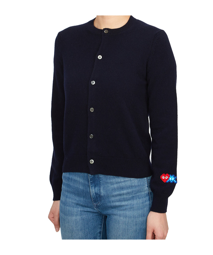 Comme Des Garçons Play Logo-patch Wool Cardigan In Blue