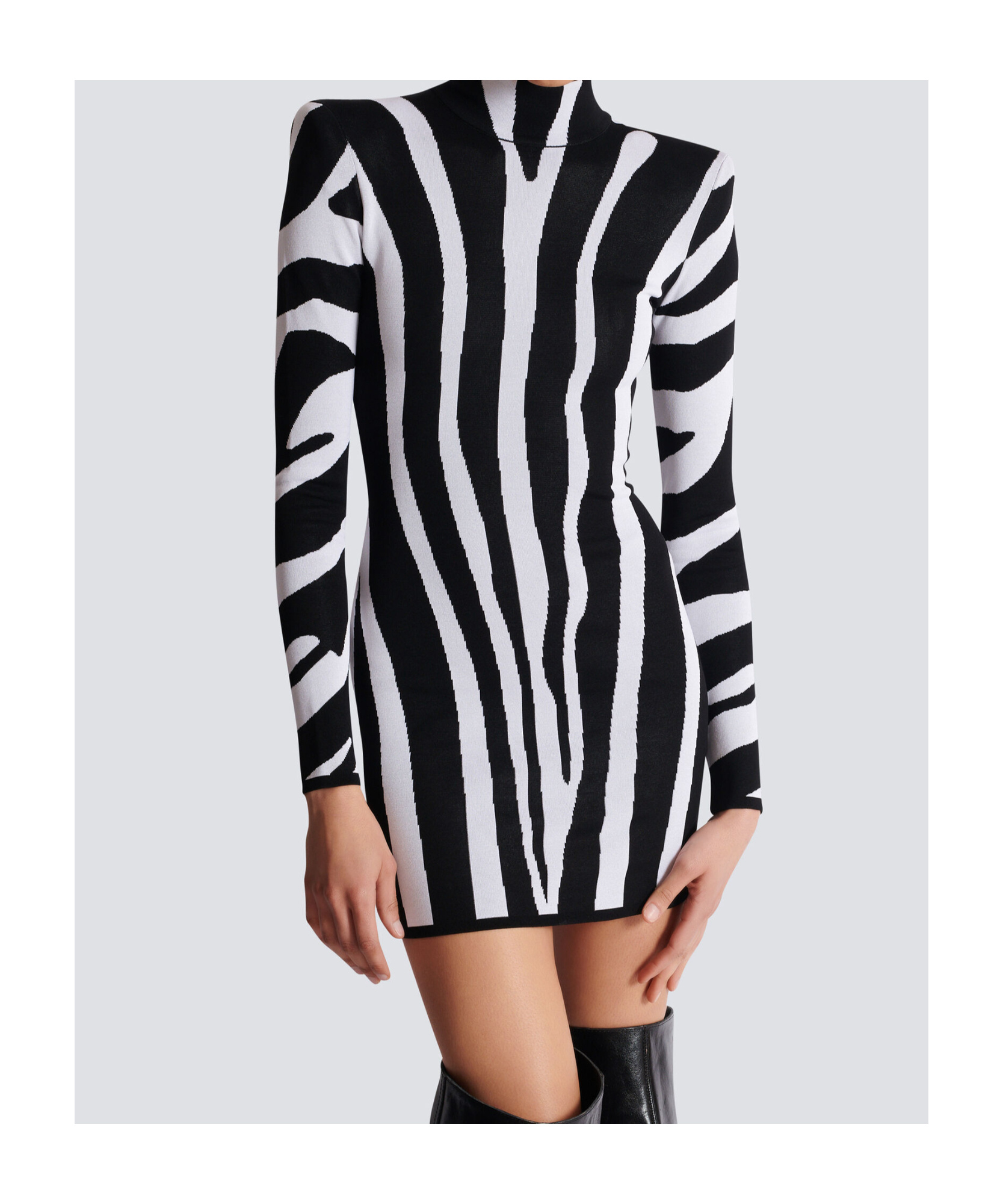 Balmain Short Knit Dress With Zebra Intarsia In Multi