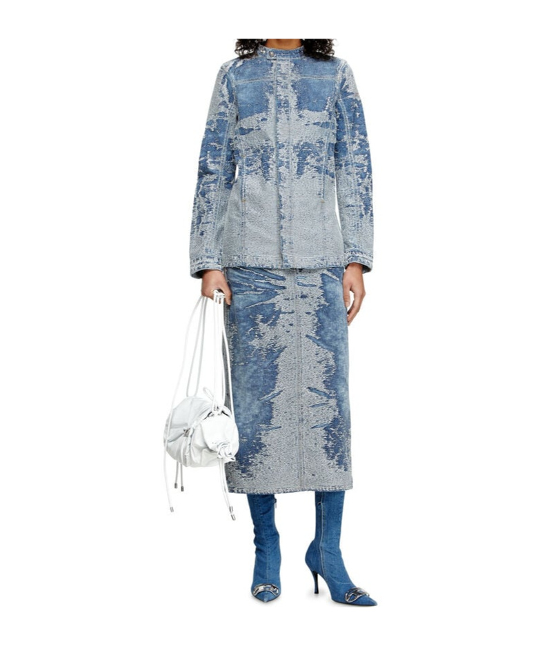 Diesel Jacket In Distressed Jacquard Denim In Gray