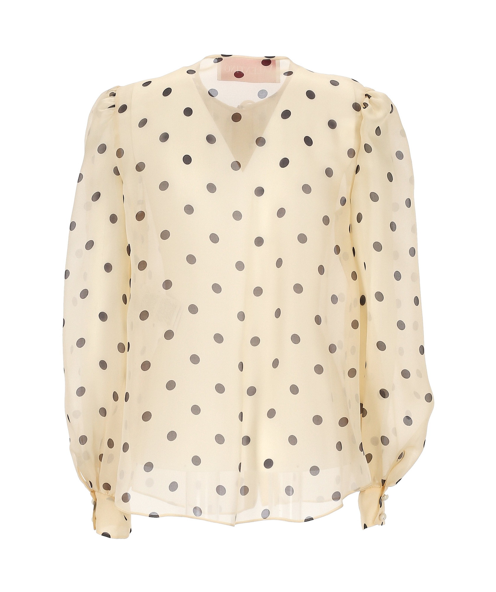 Valentino Garavani Polka Dot Ruffle Sheer Silk Organza Shirt In Yellow