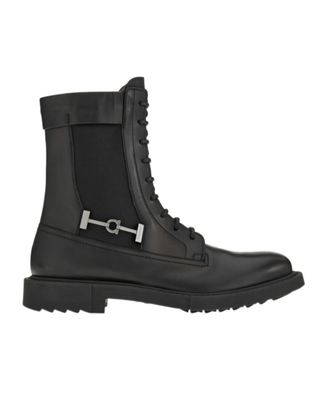 Ferragamo Leather Combat Boots In Black