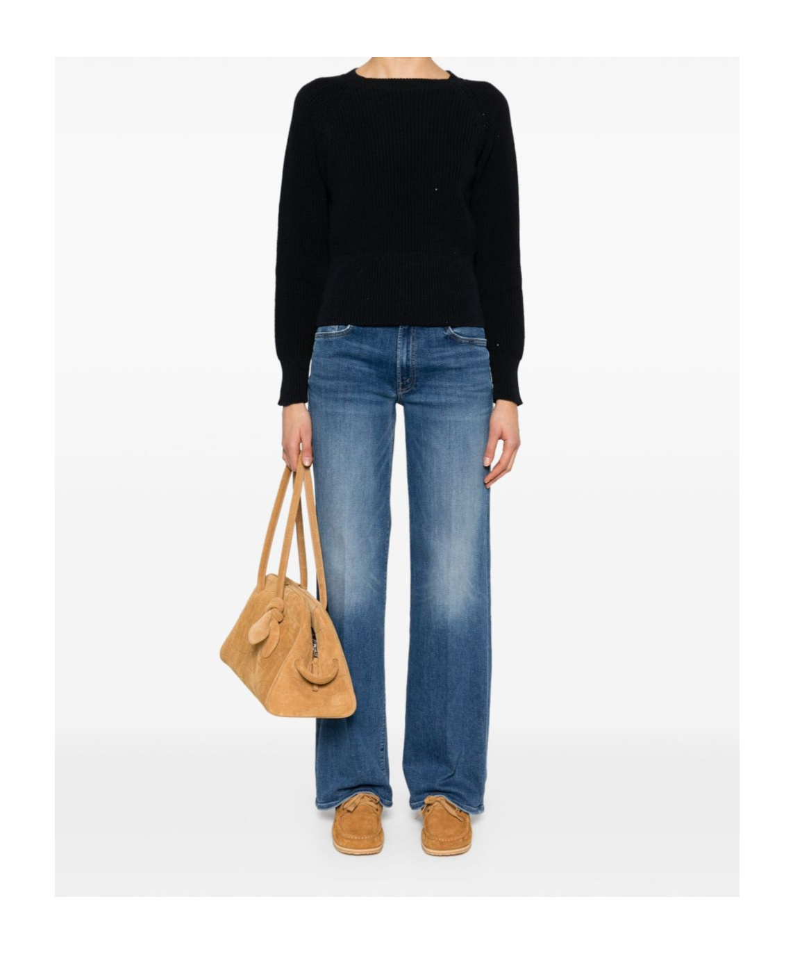Fabiana Filippi Ribbed Crewneck Sweater With Fitted Cuffs In Black