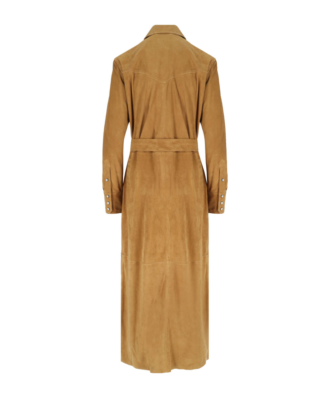 Polo Ralph Lauren Maxi Chemisier In Soft Brown Suede In Gold