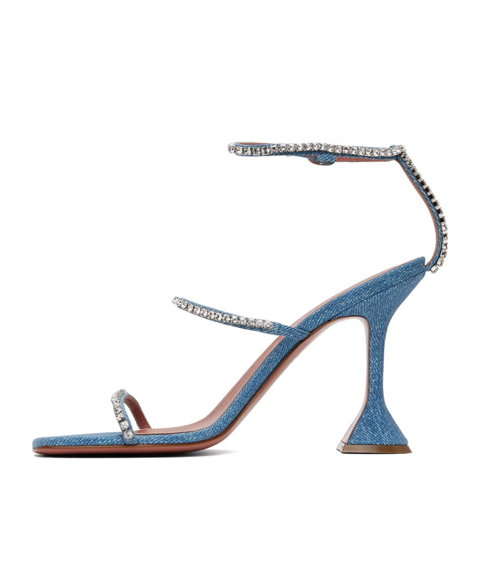 Amina Muaddi Gilda Crystal Strap Denim Sandal In Blue