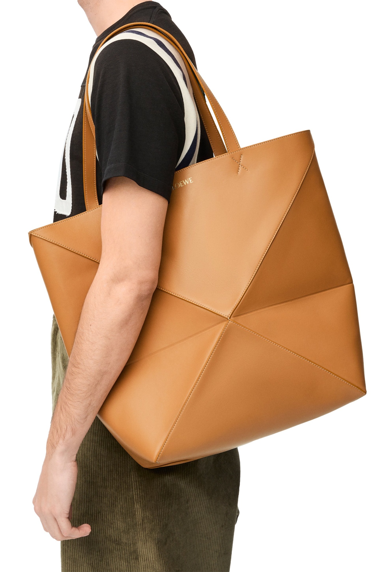Loewe Xl Puzzle Fold Tote In Shiny Calfskin In Brown