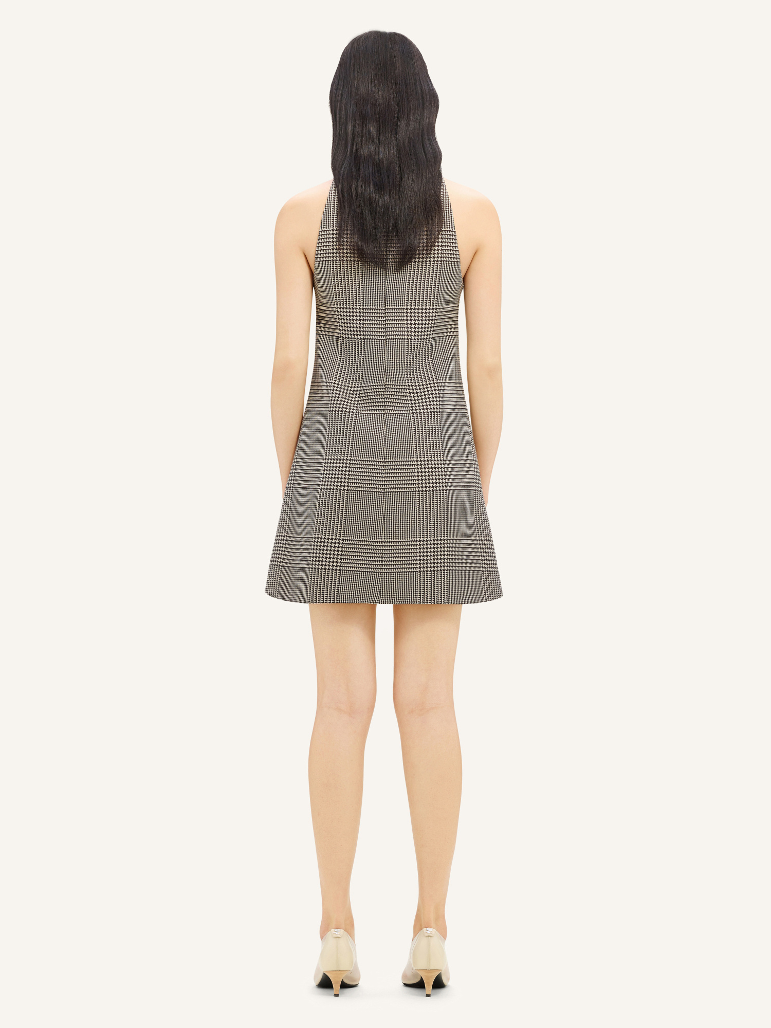 Courrèges Sleeveless High Neckline Checkered A-line Dress In Gray