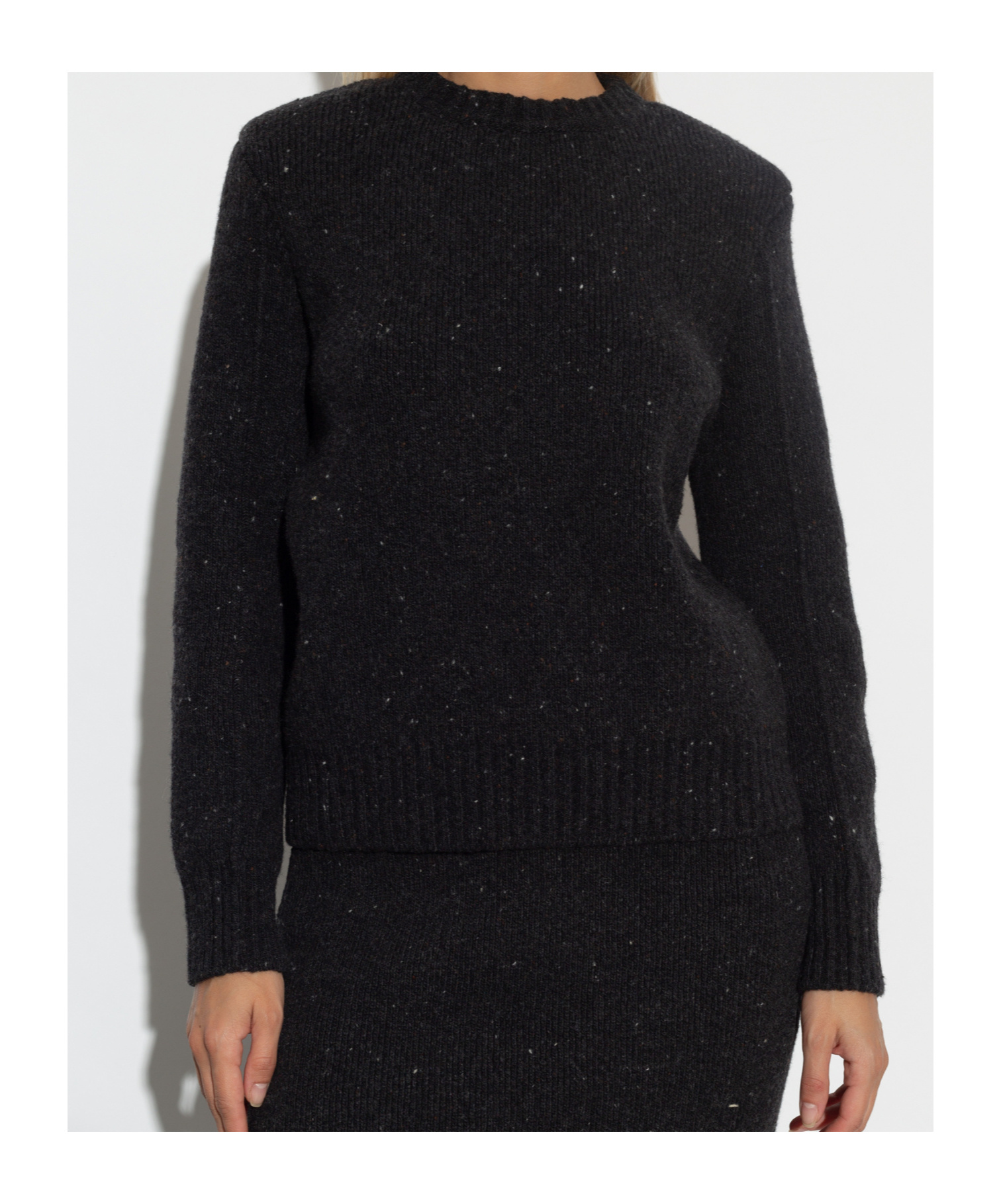 Bottega Veneta Womens Tailored Padded-shoulders Stretch-wool Blend Jumper Dark Grey Melange In Black