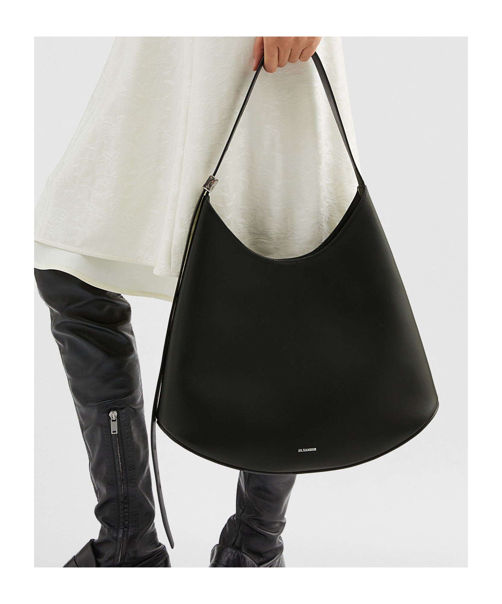 Jil Sander Crescent-shaped Shoulder Bag With Adjustable Strap In Black