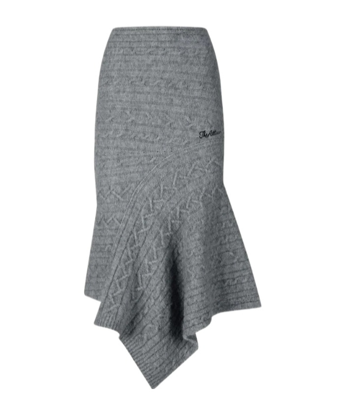 Attico Melange Grey Midi Skirt In Gray