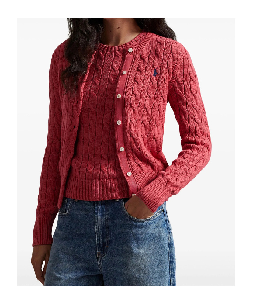 Polo Ralph Lauren Cable-knit Long-sleeve Cardigan In Red